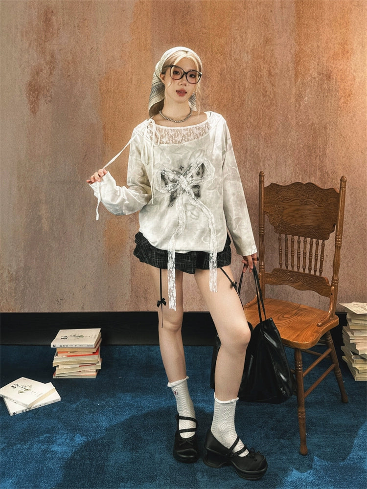 Lace Ribbon Accent Wool Sweater