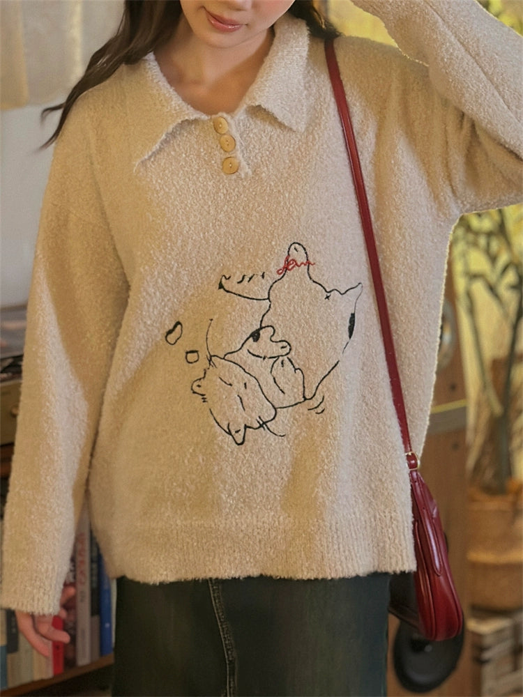 Art Print Cozy Wool Blend Sweater