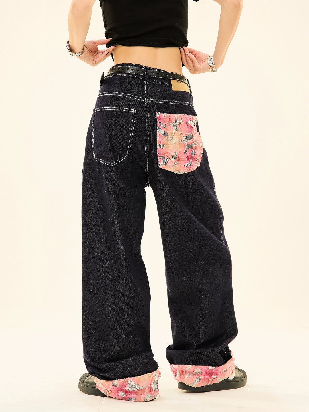 Embroidered Wide-Leg Denim Pants