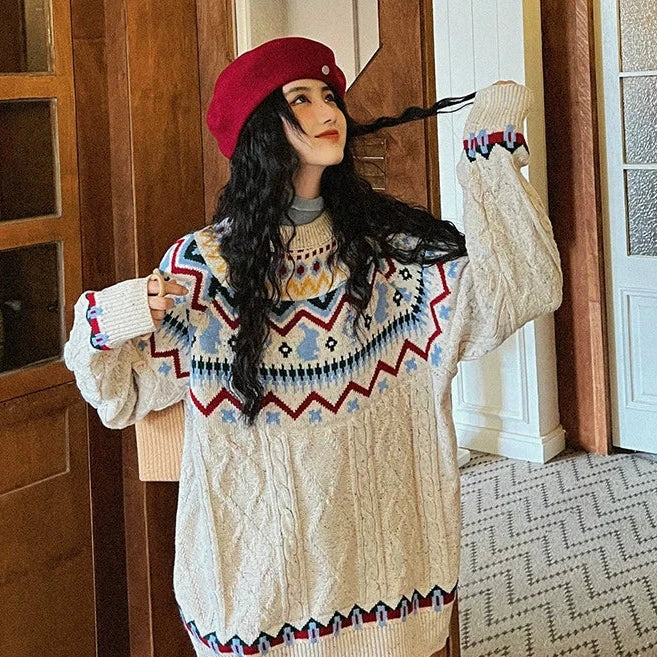 Cozy Nordic Pattern Wool Sweater