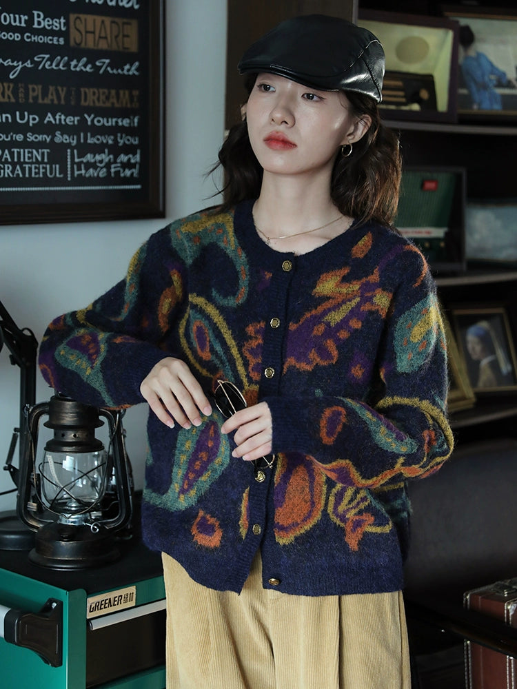 Paisley Pattern Button-Up Sweater