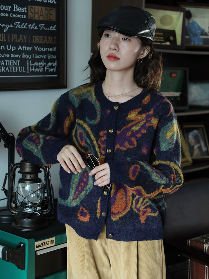 Paisley Pattern Button-Up Sweater