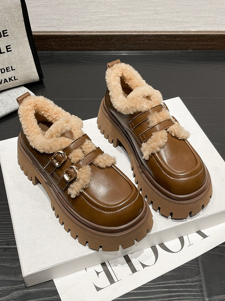 Chunky Buckled Fleece Lining Shoes