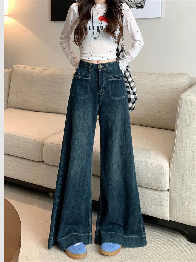 Wide-Leg High-Waist Denim Pants