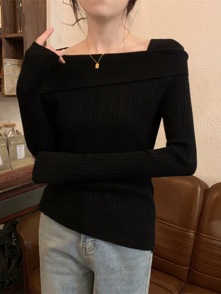 Off-Shoulder Ribbed Wool Sweater
