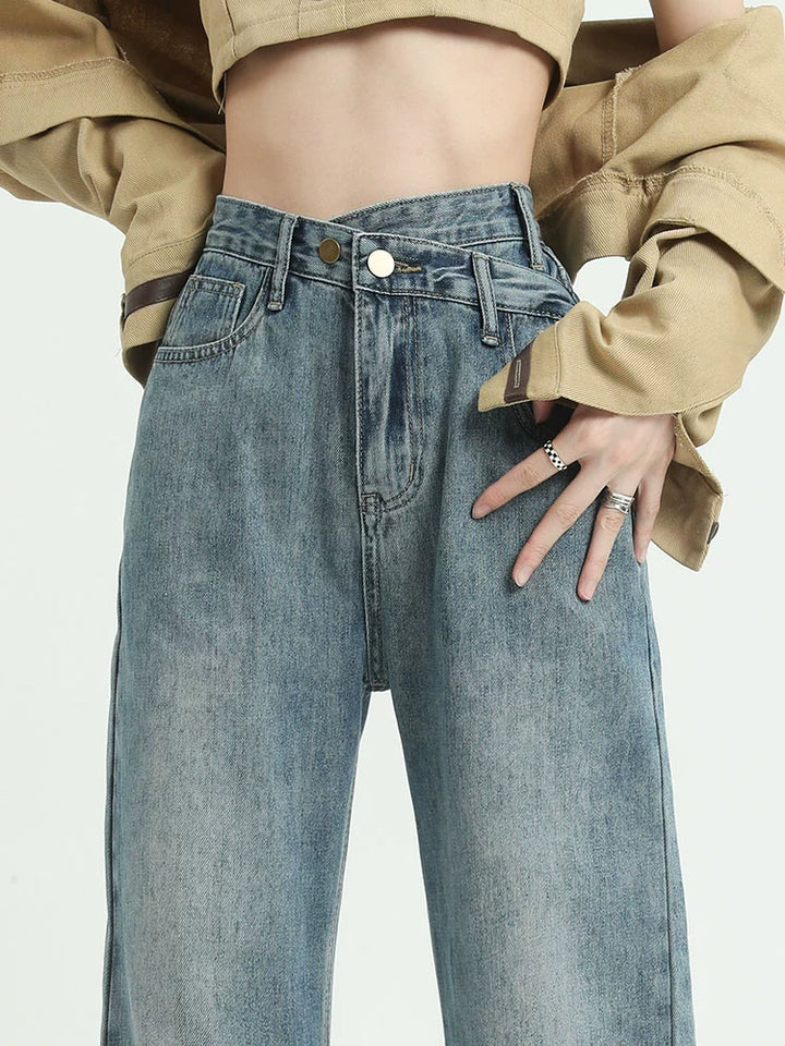 High-Waisted Relaxed Fit Denim Pants
