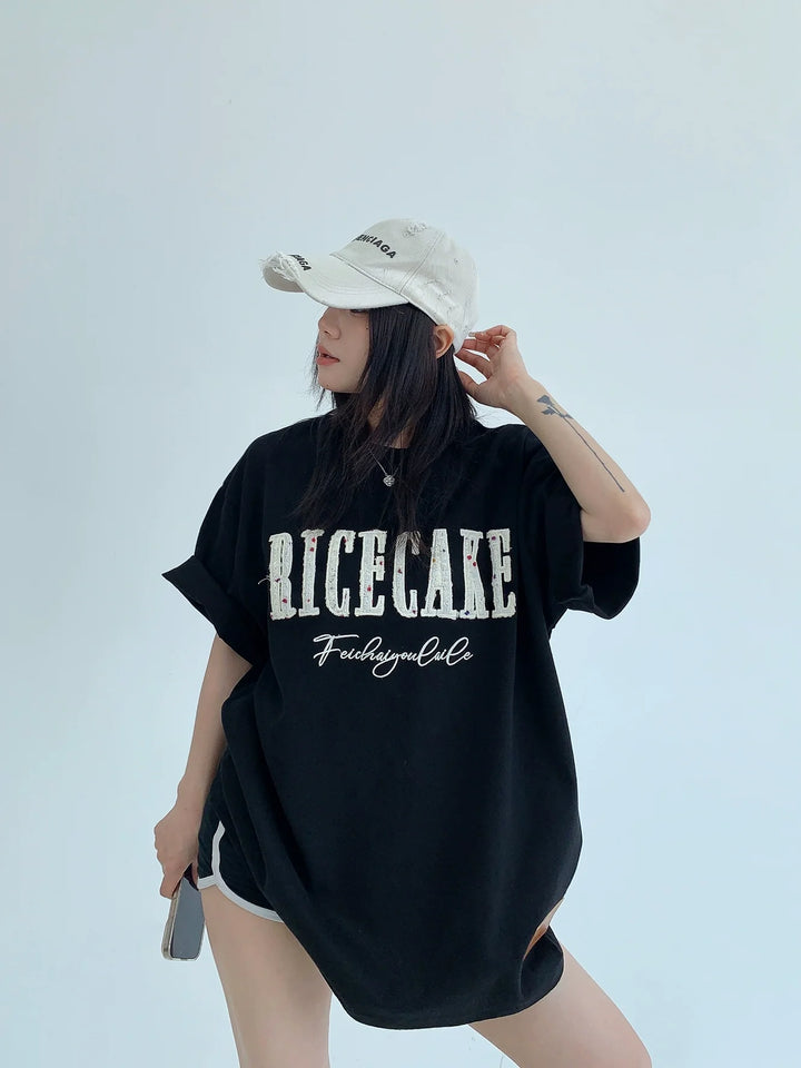 Embroidered Cotton Oversized Short Sleeve T-shirt