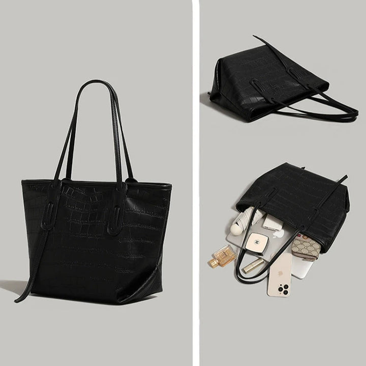 Crocodile-effect Leather Tote Bag