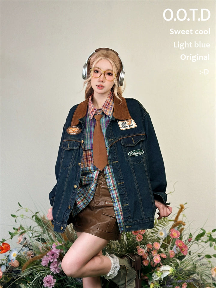 Patchwork Denim Short Coat