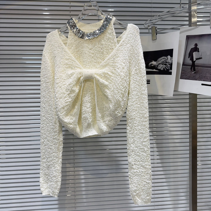 Sequined Halter Vest Bowknot Sweater Set