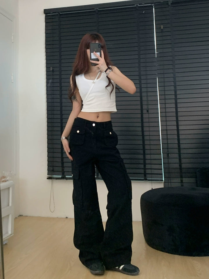 Wide-Leg Pockets Cargo Jeans