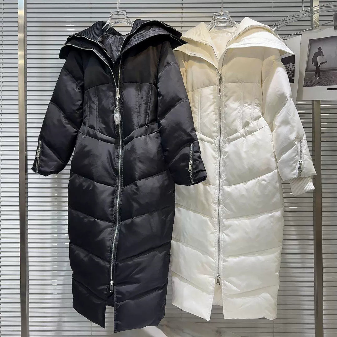 Hooded Zipper Long Down Jacket