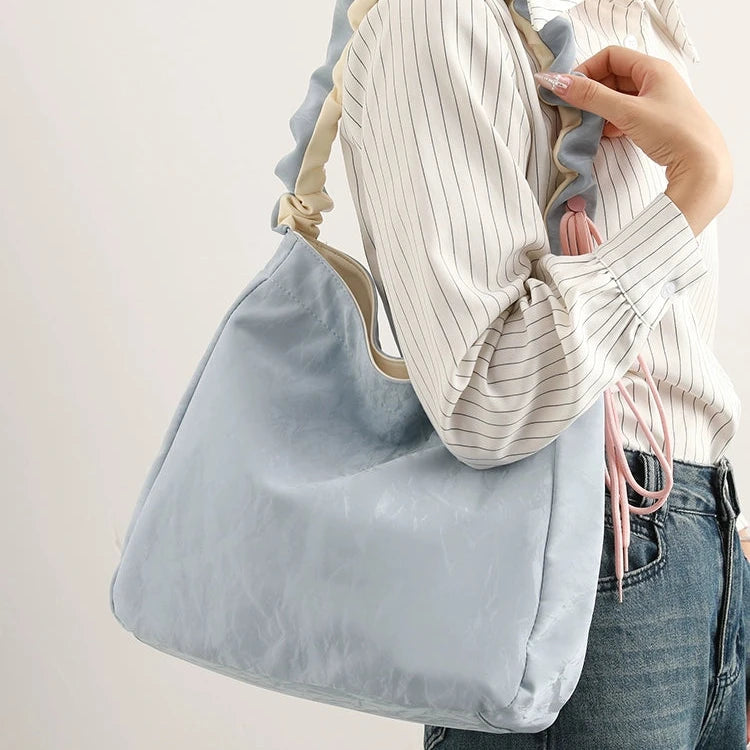 Ruffled Strap Tote Bag