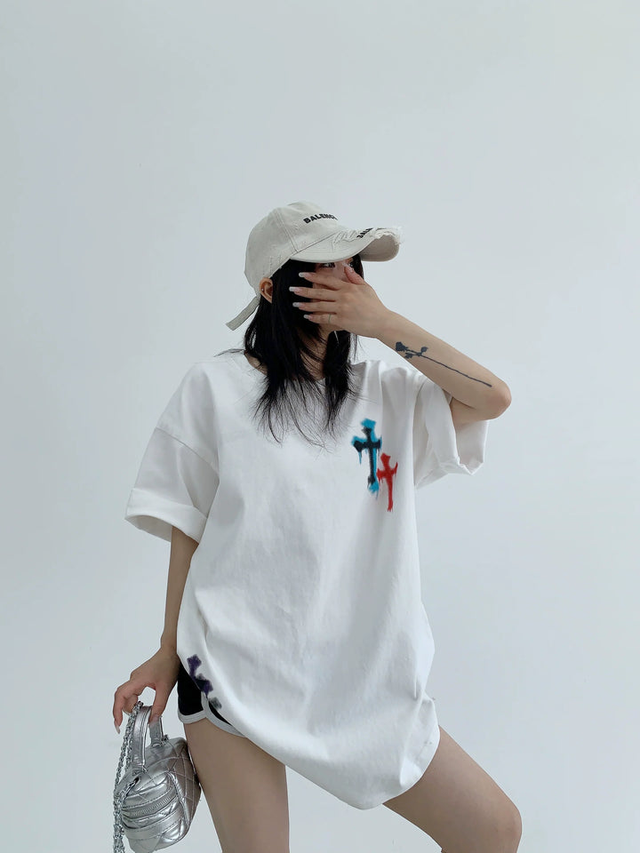 Cotton Graffiti Print Loose Fit T-Shirt