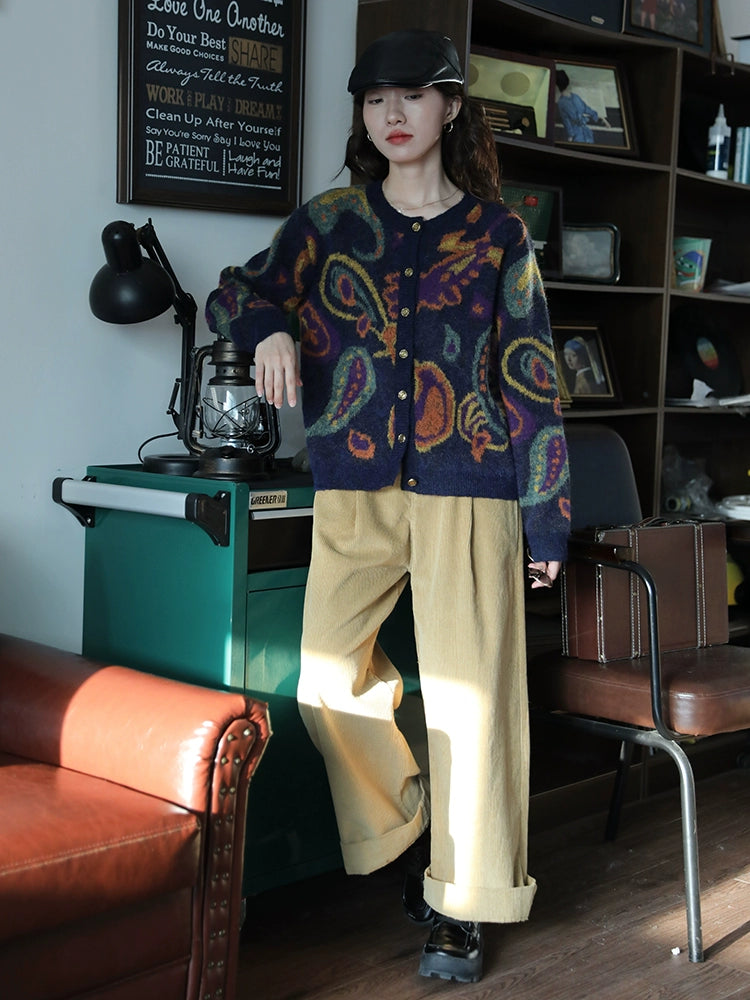 Paisley Pattern Button-Up Sweater