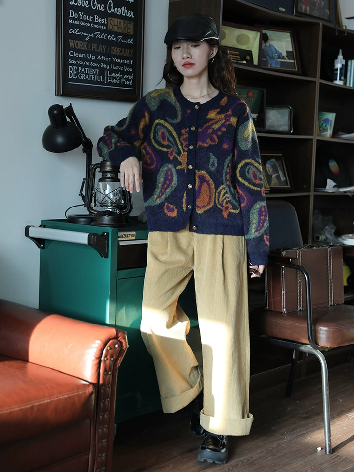 Paisley Pattern Button-Up Sweater