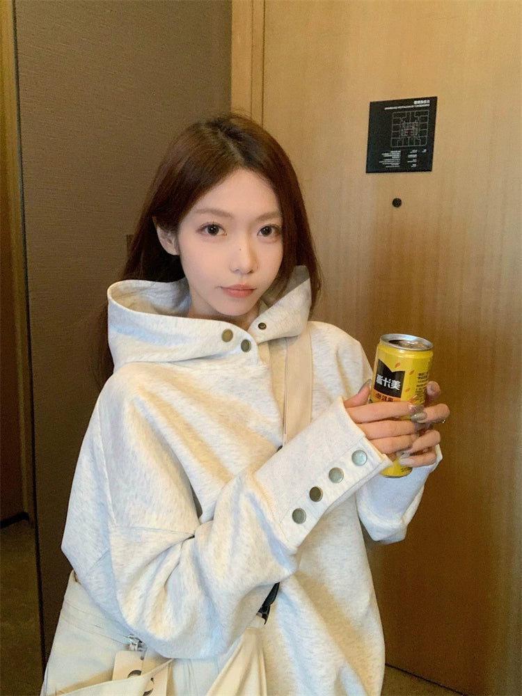 Oversized Button Hoodie Sweatshirt