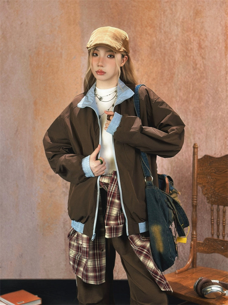 Vintage Stand Collar Reversible Jacket