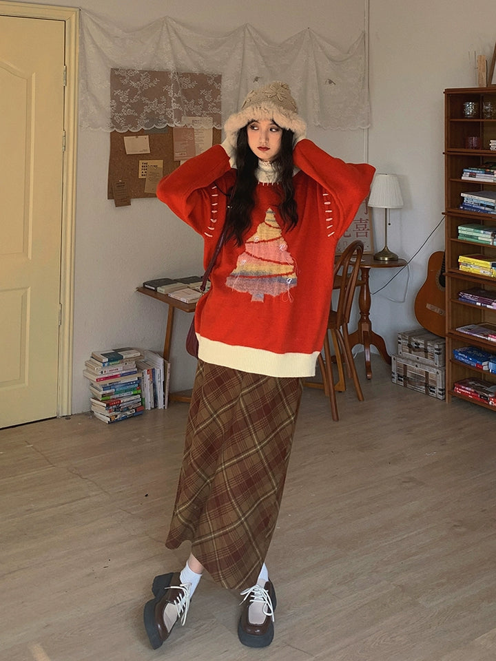 Red Accents Graphic Wool Sweater