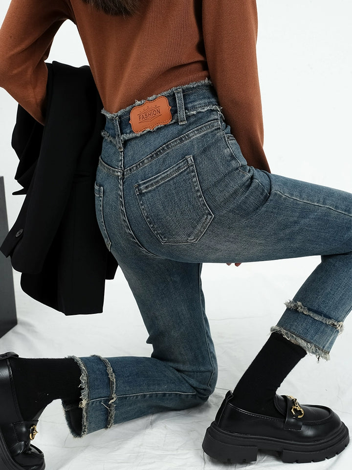 Frayed Hem High-Waisted Jeans