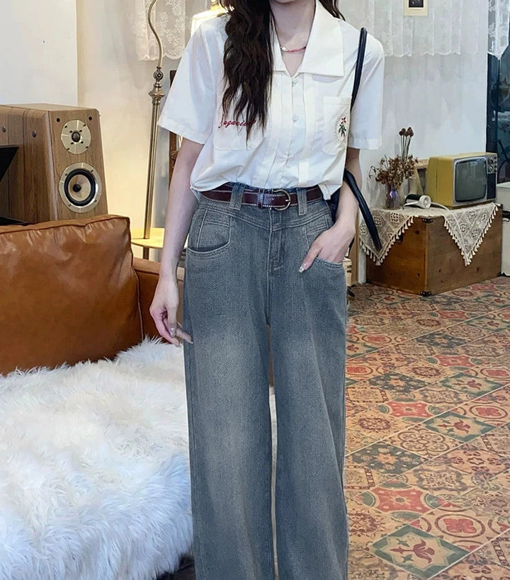 Wide-Leg Casual Denim Pants