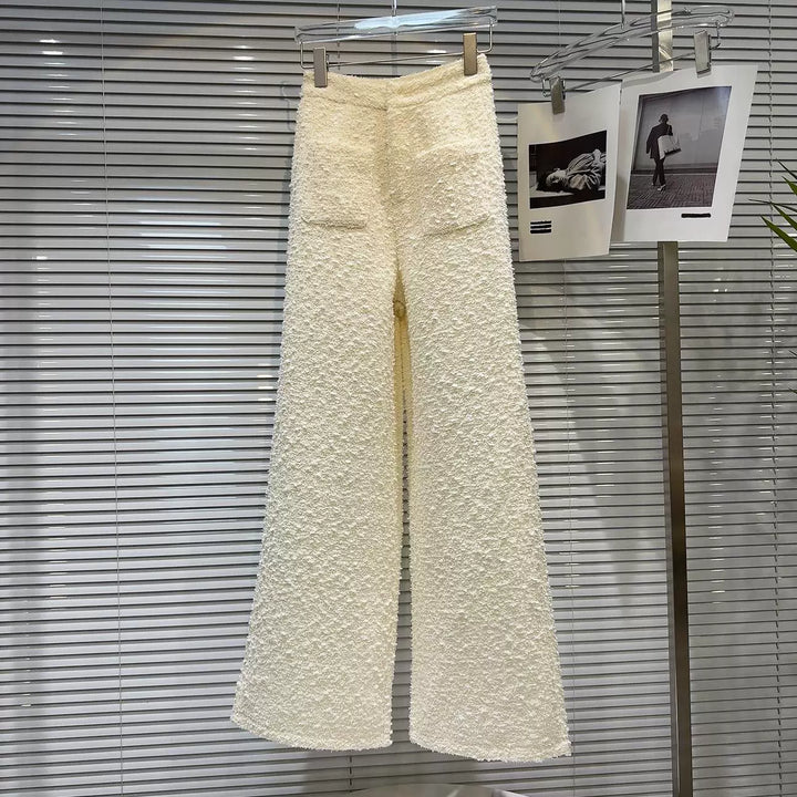 Tweed Short Jacket Straight Pants Suit