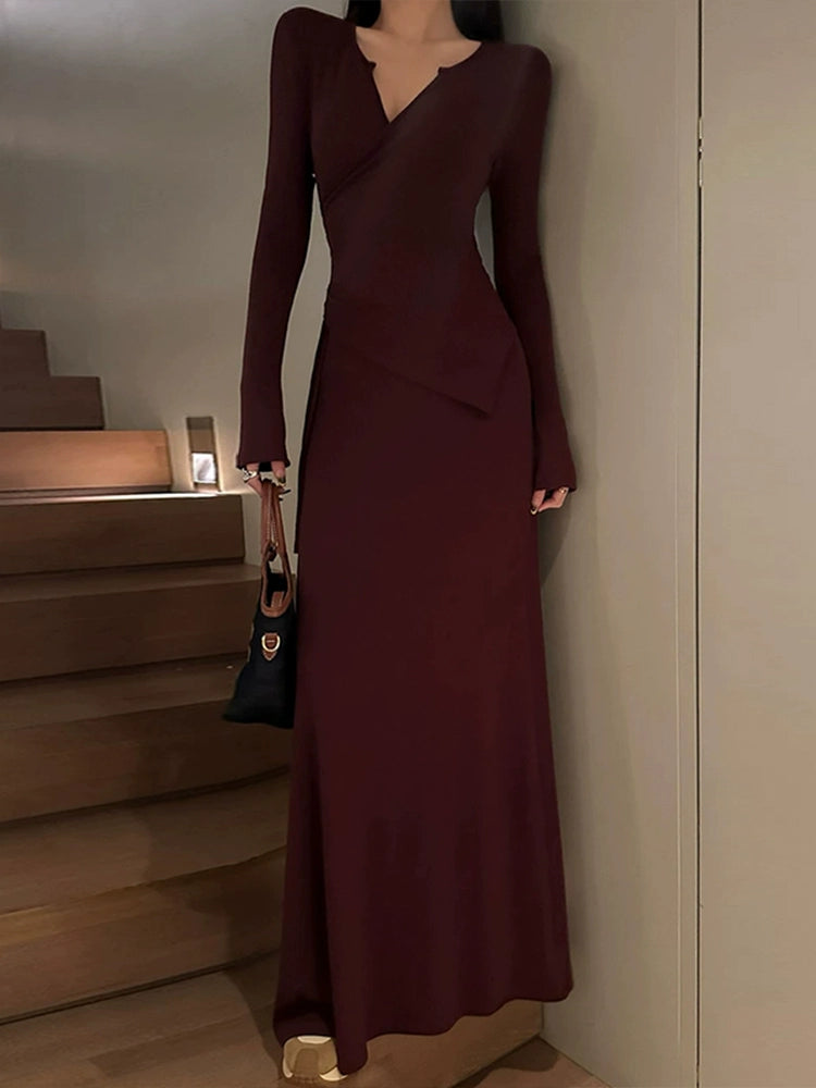 Elegant Long Sleeve Wrap Dress