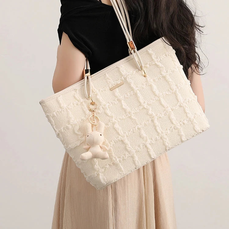 Charm Pendant Textured Tote Bag