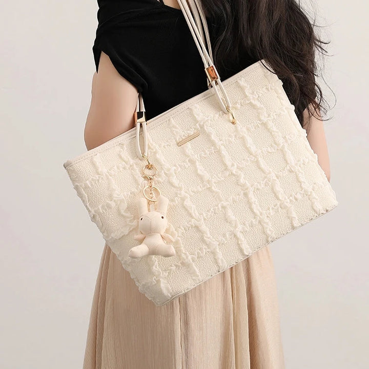 Charm Pendant Textured Tote Bag