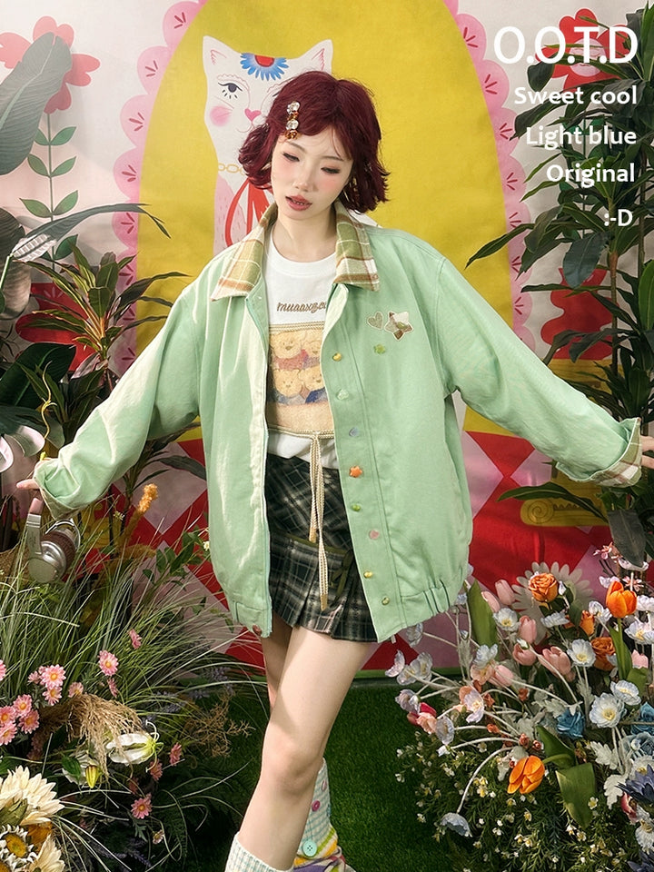 Retro Plaid Patchwork Loose Coat