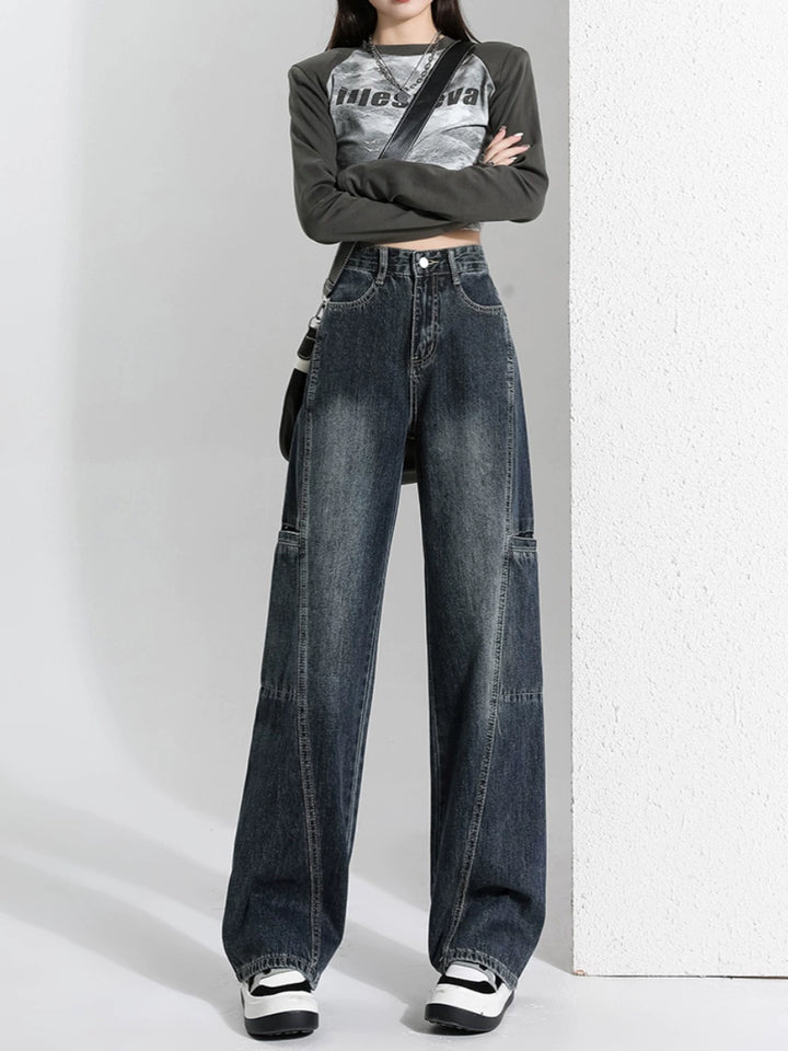 Wide-Leg High Waist Denim Pants