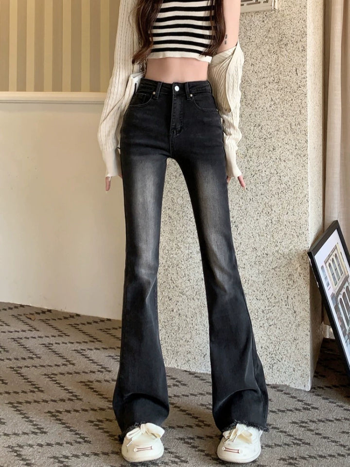 Flared High-Waist Denim Pants