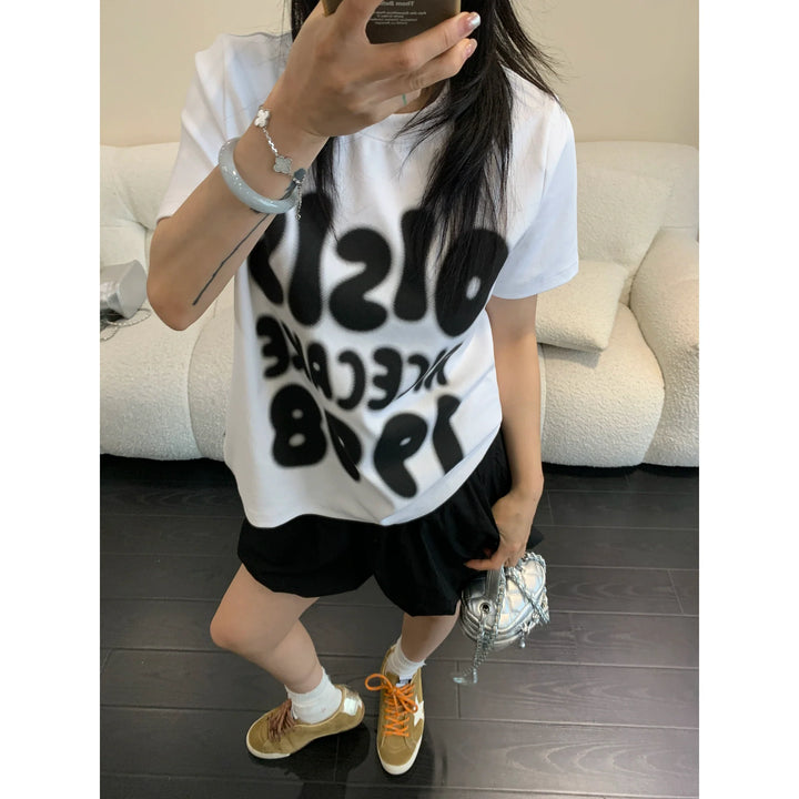 Casual Short Sleeve Letter Print Turtleneck