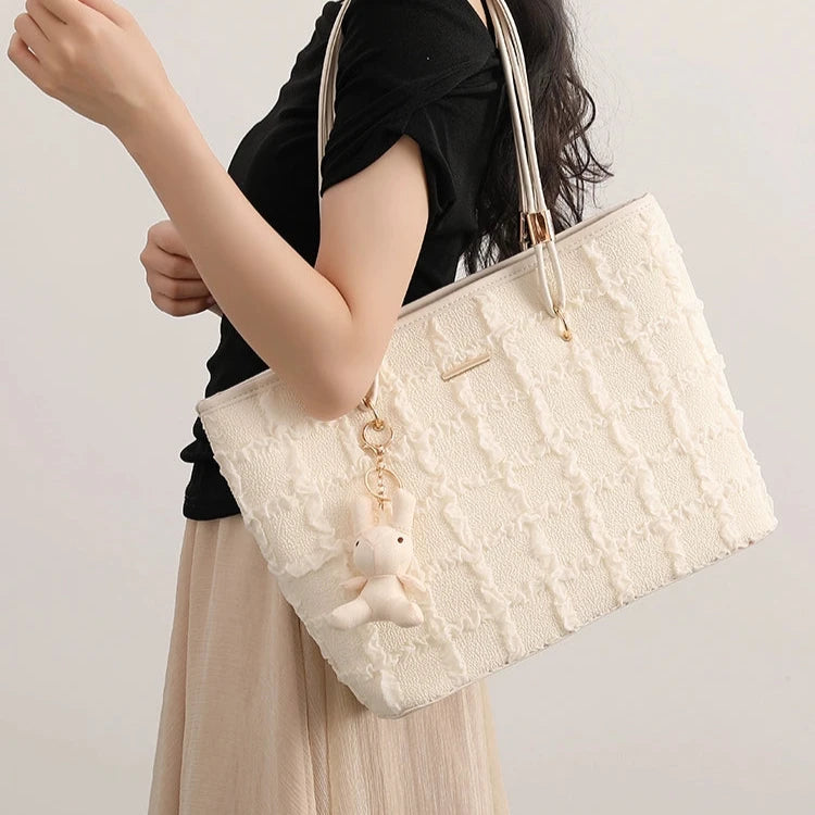 Charm Pendant Textured Tote Bag