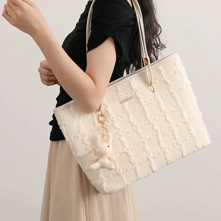 Charm Pendant Textured Tote Bag