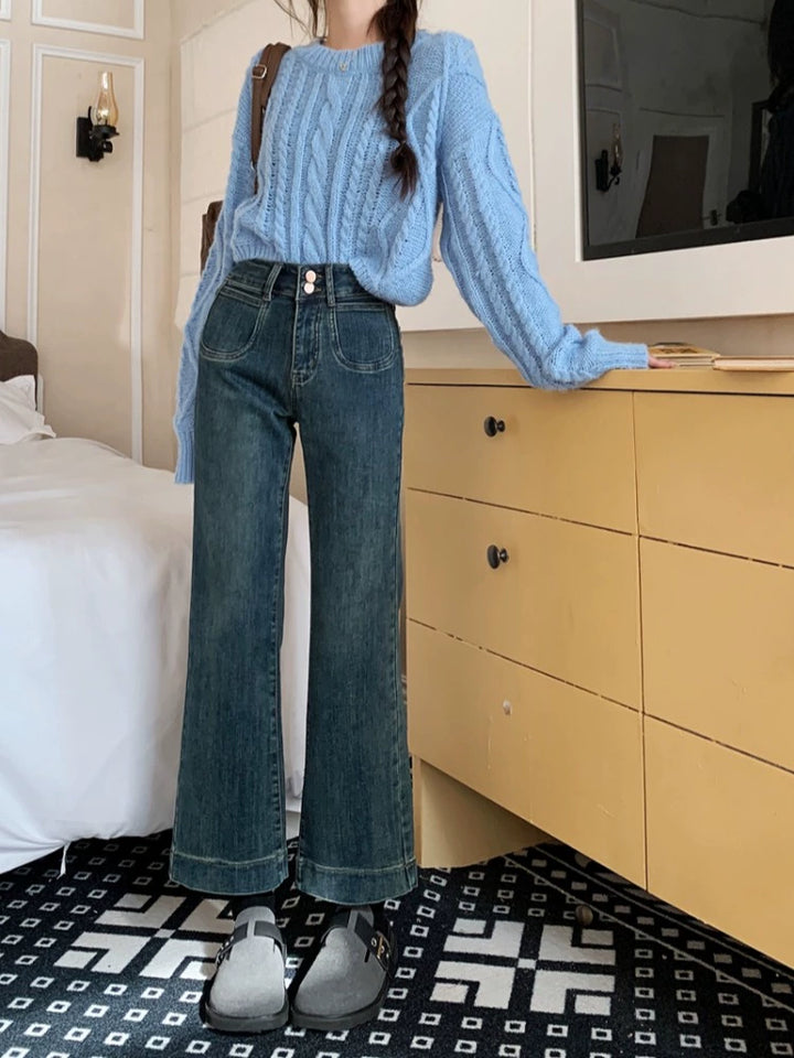Wide-Leg High-Waisted Denim Pants