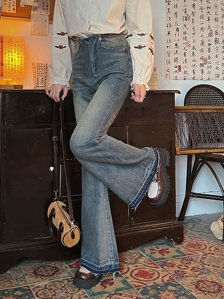 Wide-Leg High-Waist Denim Pants