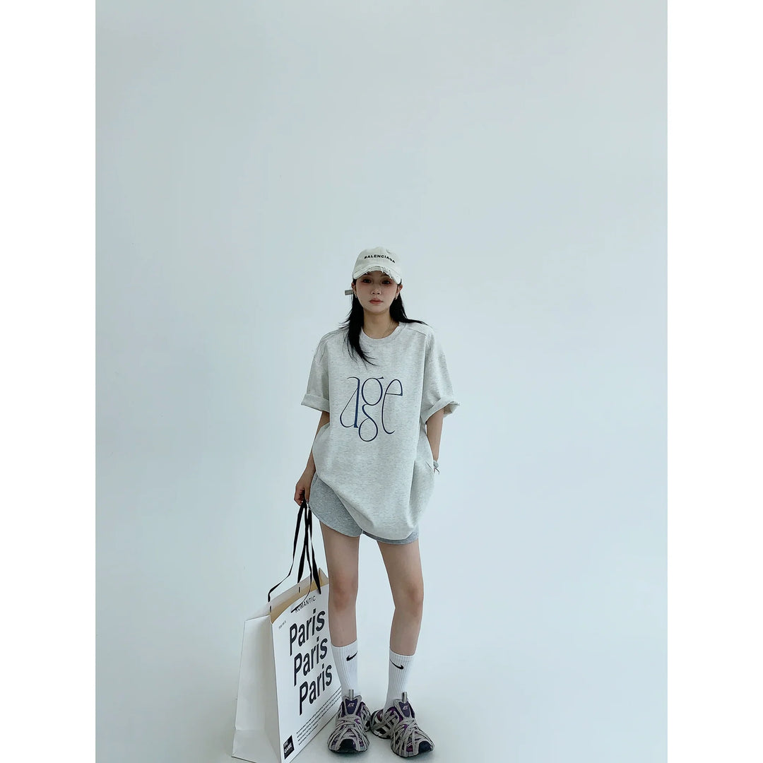 Loose Letter Print Short Sleeve Turtleneck