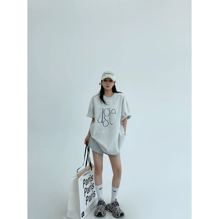 Loose Letter Print Short Sleeve Turtleneck