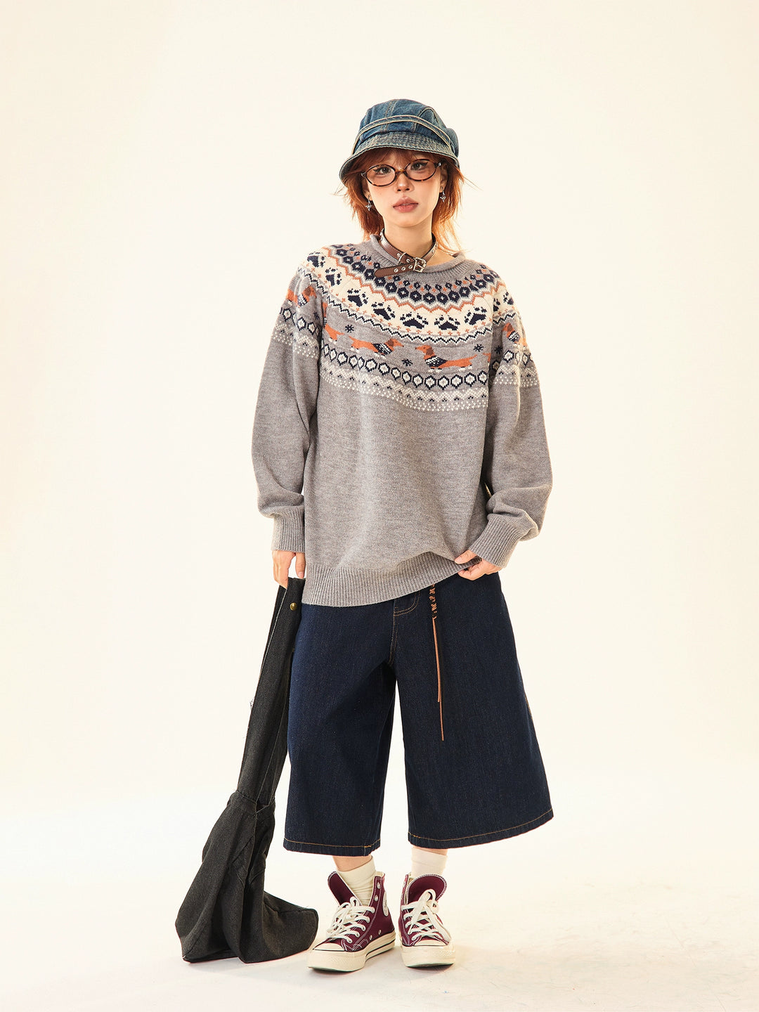 Dachshund Pattern Knitted Sweater