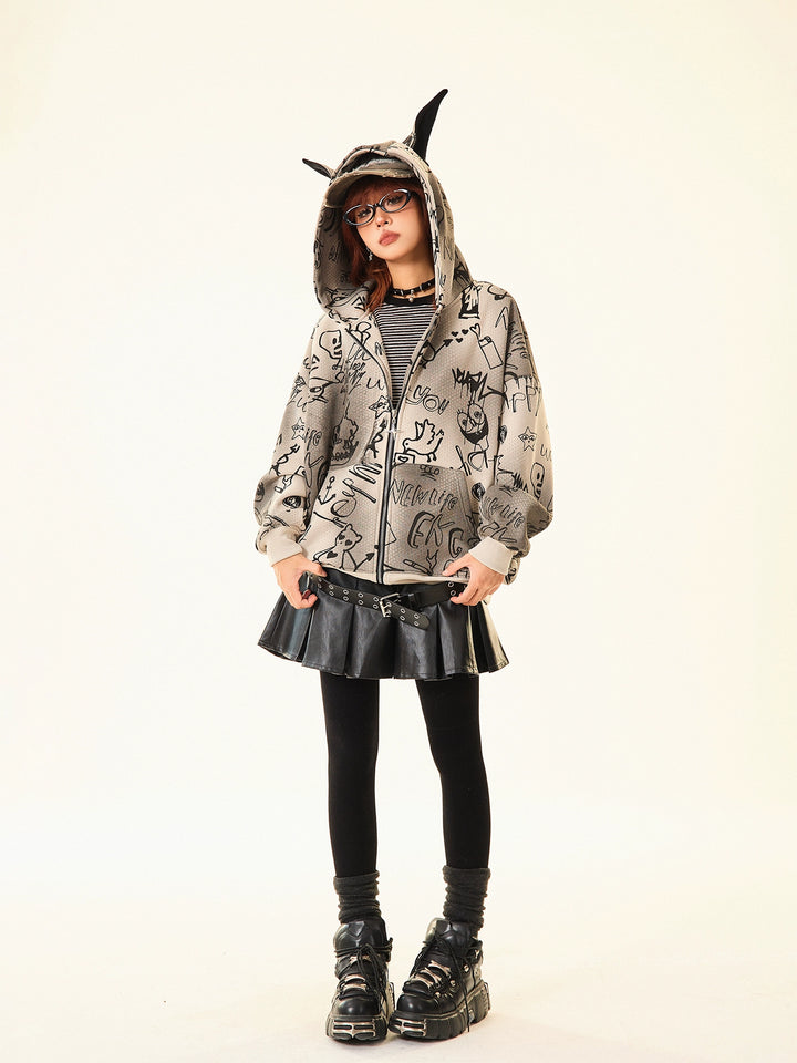 Graphic Ears Hooded Short Coat