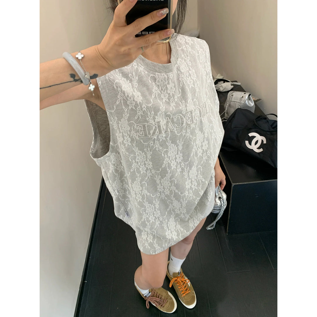 Lace Patchwork Loose Sleeveless Tank Top