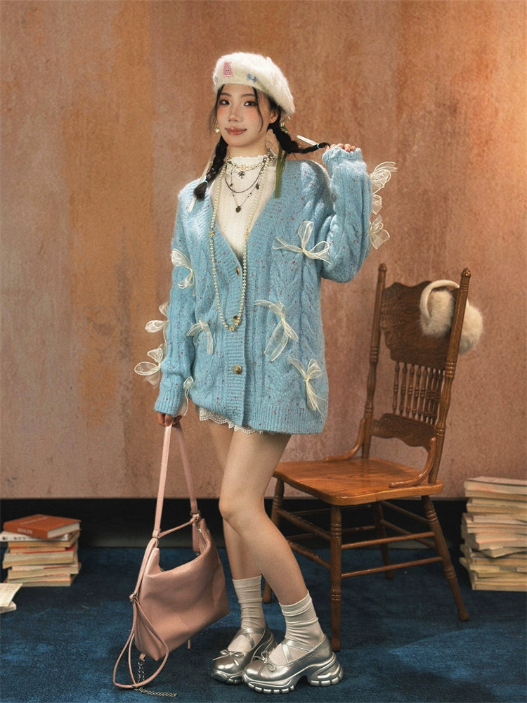 Ribbon Accents Elegant Wool Sweater