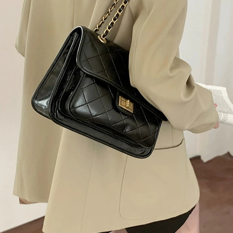 Turn Lock Quilted Chain Shoulder Bag