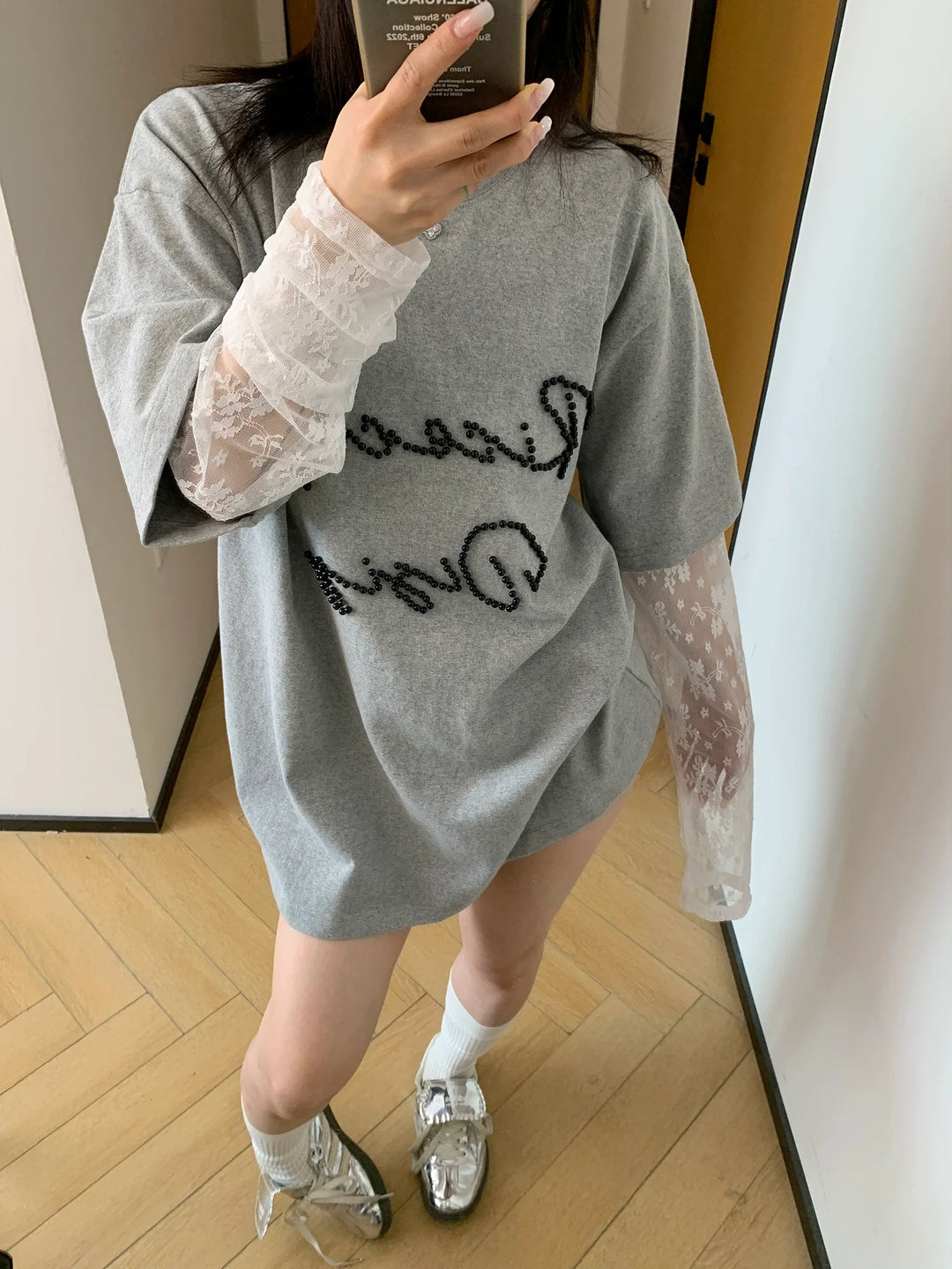 Lace Sleeve Beaded Top