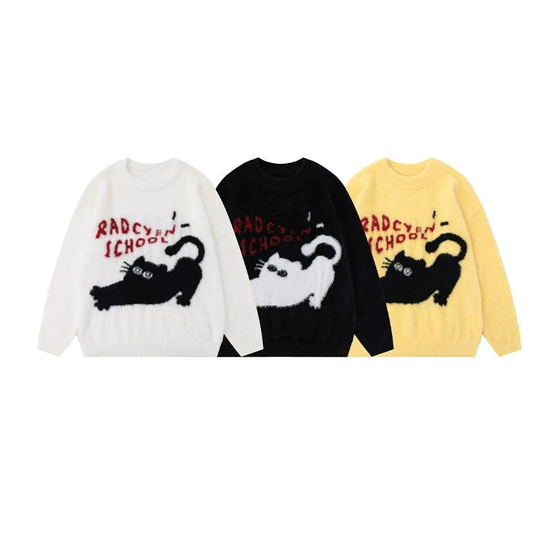 Graphic Cat Cozy Knit Sweater