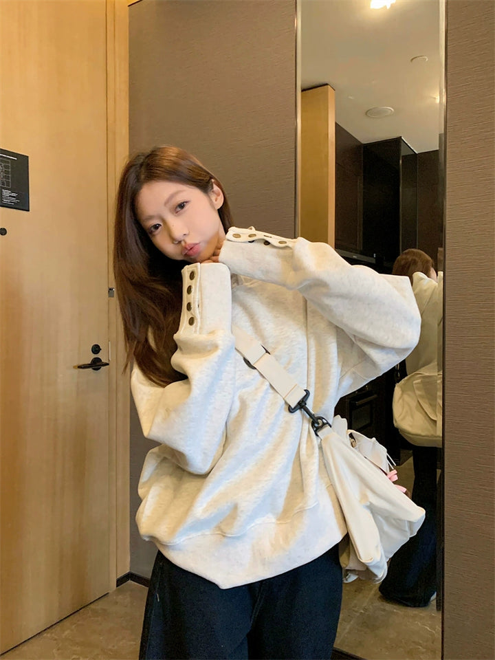 Oversized Button Hoodie Sweatshirt