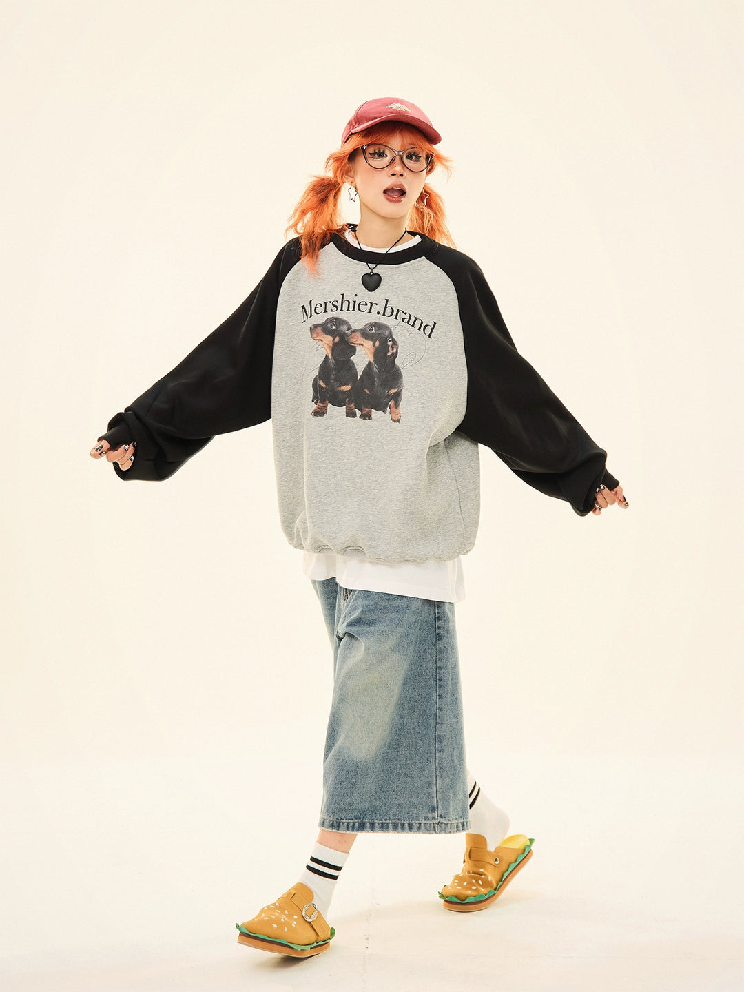 Puppy Print Raglan Sleeve Sweatshirt
