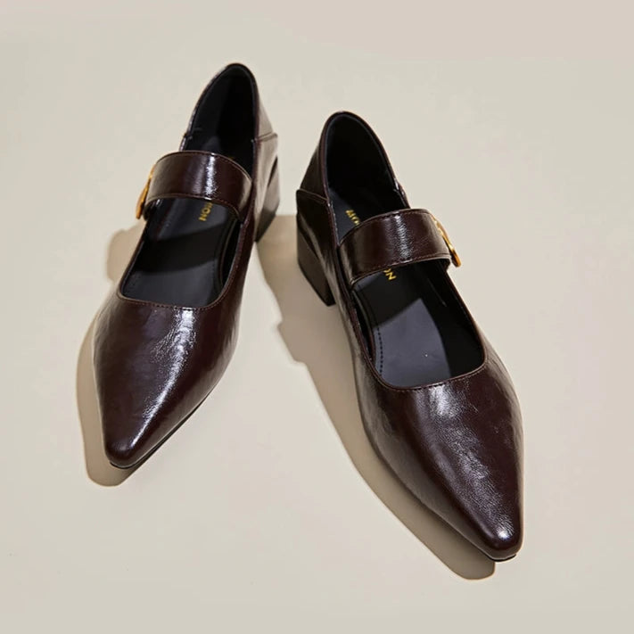 Buckle Pointed Shallow-Mouth Shoes