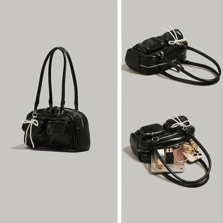 Pearl Accent Leather Handbag
